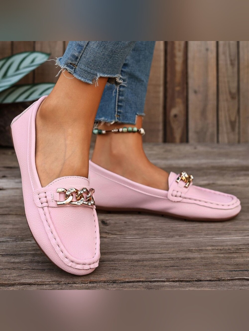 Women's Pink Chain-Accent Loafers